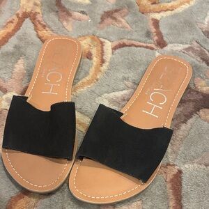 Beach Slide Sandals — Black Suede Slip-On